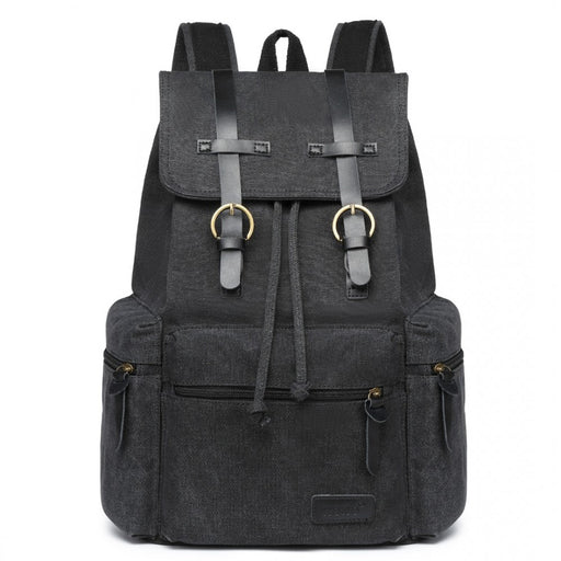 E1672 - Kono Large Multi Function Leather Details Canvas Backpack Black - Image 1