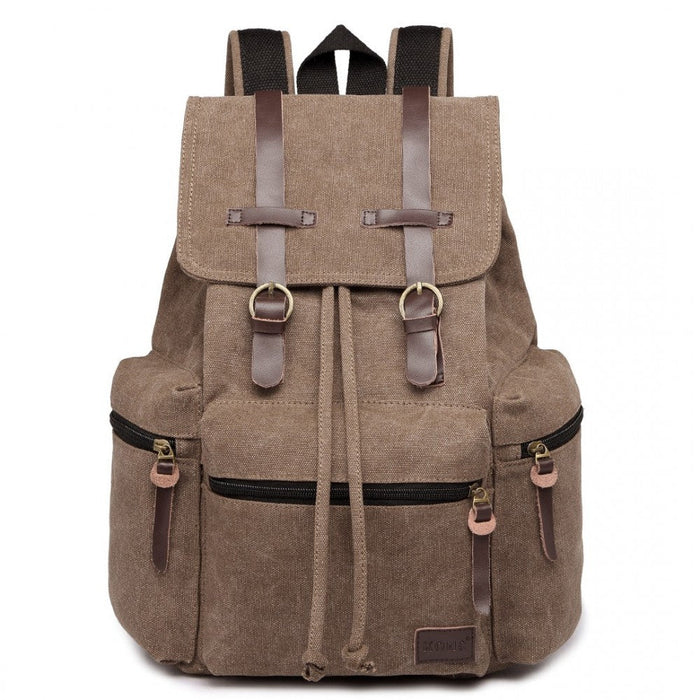 E1672 - Kono Large Multi Function Leather Details Canvas Backpack Coffee