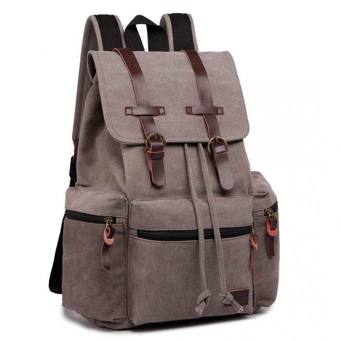 E1672 - Kono Large Multi Function Leather Details Canvas Backpack Grey