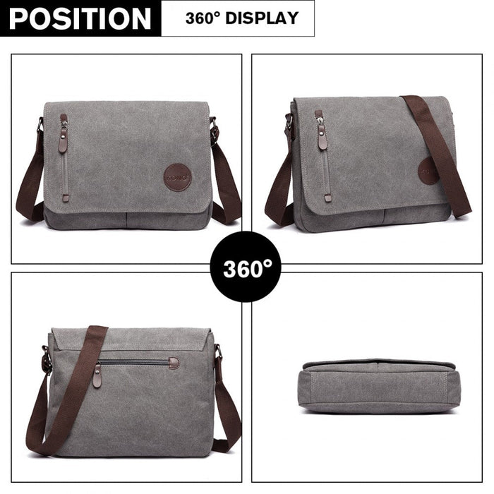 E1824-1 - Kono Rfid-blocking Retro Style Canvas Cross Body Messenger Bag - Grey