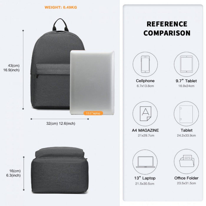 E1930 - Kono Large Functional Basic Backpack - Dark Grey