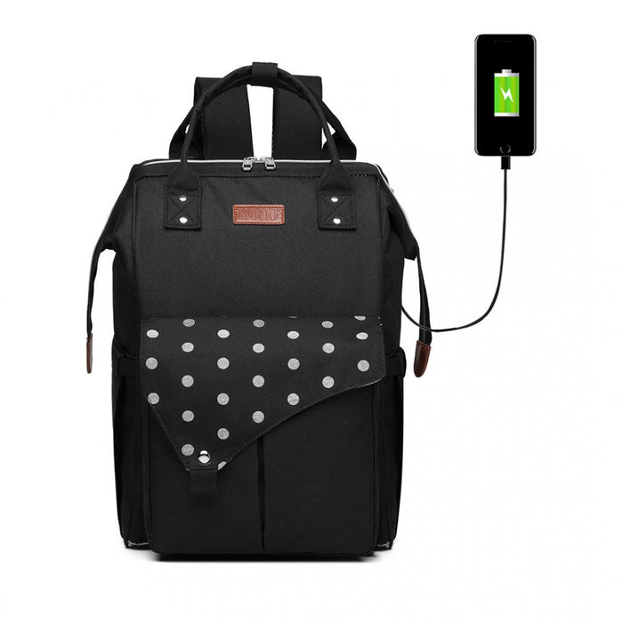 E1945 - Sac à dos de maternité Kono Polka Dot avec connectivité USB - Noir