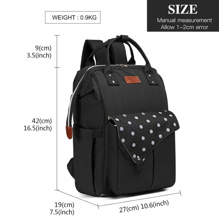 E1945 - Sac à dos de maternité Kono Polka Dot avec connectivité USB - Noir