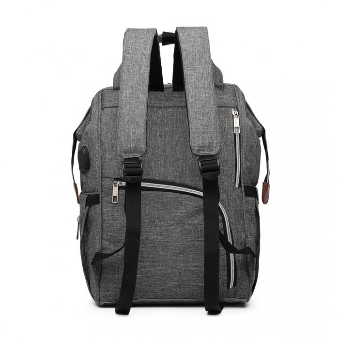 E1945 - Kono Polka Dot Maternity Backpack Bag With Usb Connectivity - Grey