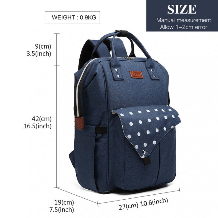 E1945 - Kono Polka Dot Maternity Backpack Bag With Usb Connectivity - Navy