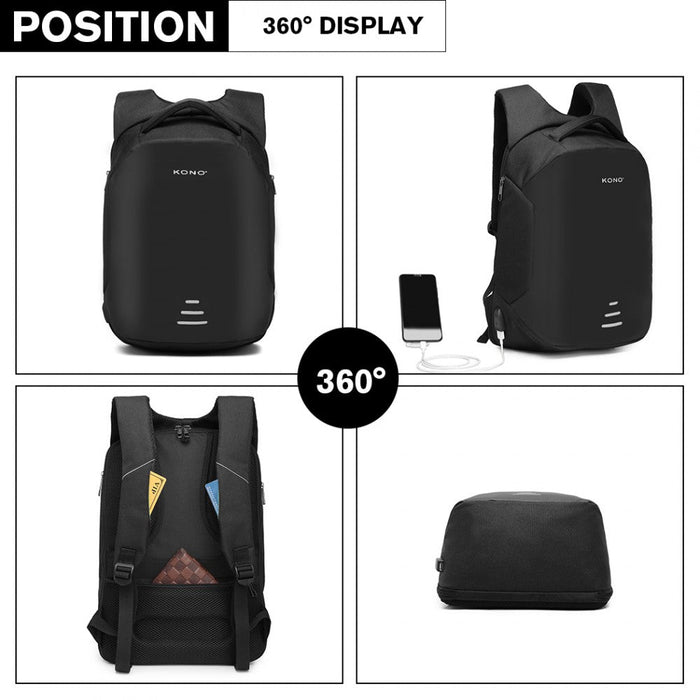 E1946 - Kono Reflective Usb Charging Interface Backpack - Black