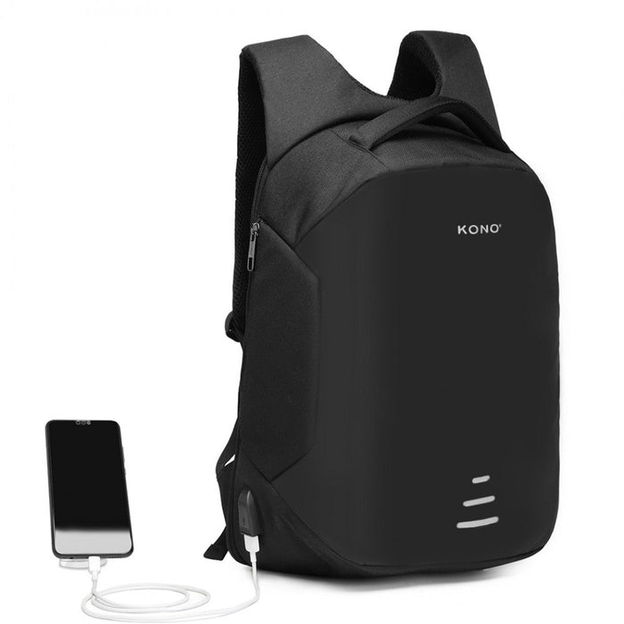 E1946 - Kono Reflective Usb Charging Interface Backpack - Black - Love Thy Bargains