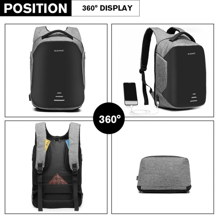 E1946 - Kono Reflective Usb Charging Interface Backpack - Grey