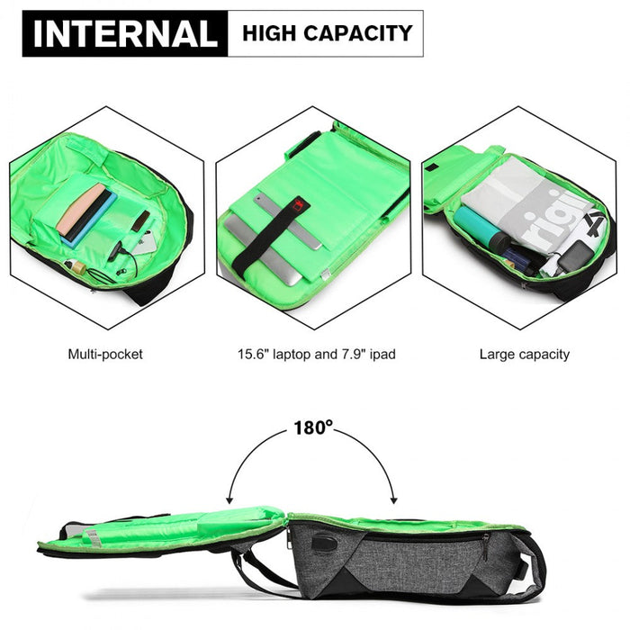 E1946 - Kono Reflective Usb Charging Interface Backpack - Grey