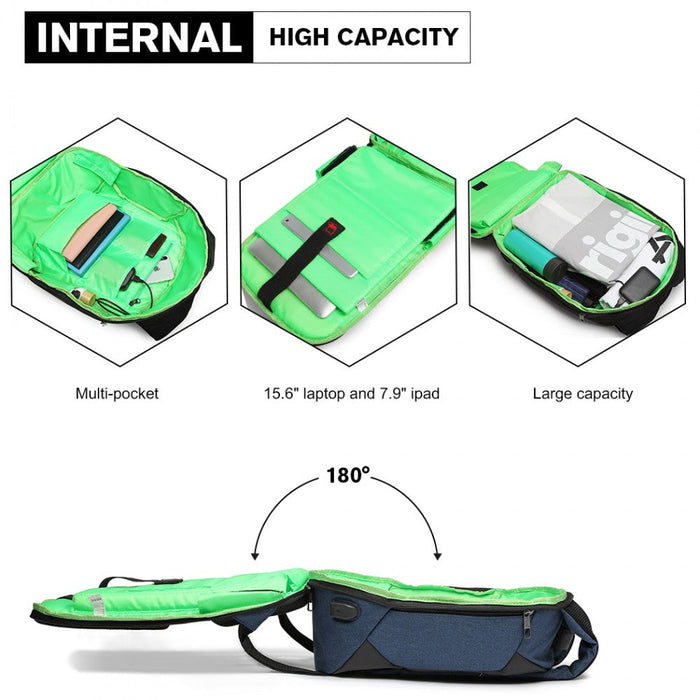 E1946 - Kono Reflective Usb Charging Interface Backpack - Navy