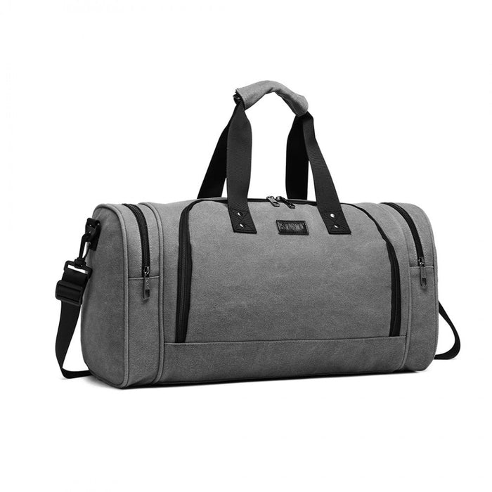 E1957 - Kono Canvas Barrel Duffle Travel Bag - Grey