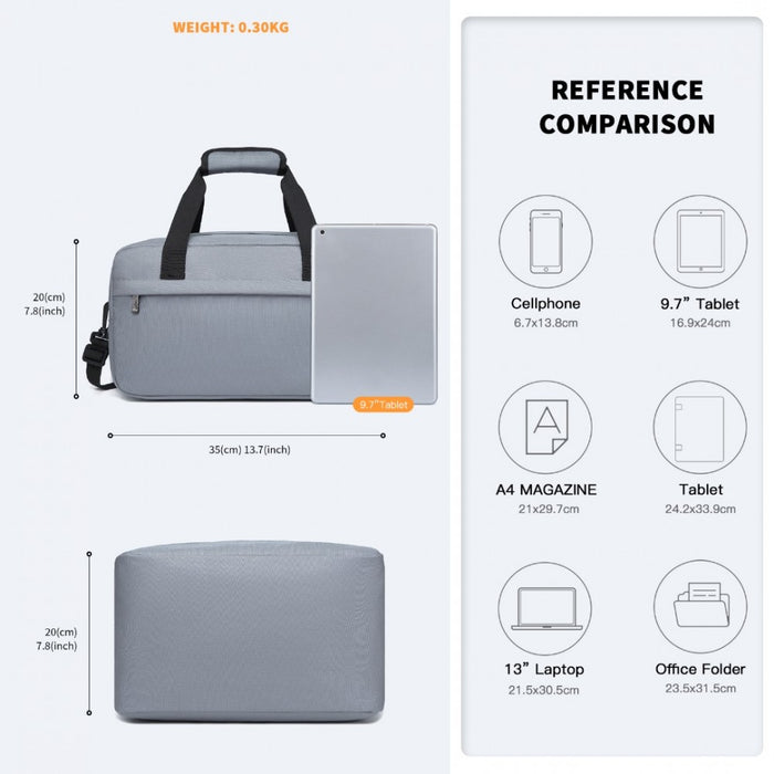 E1960s - Kono Lightweight Multi Purpose Unisex Sports Travel Duffel Bag - Light Grey - Image 4