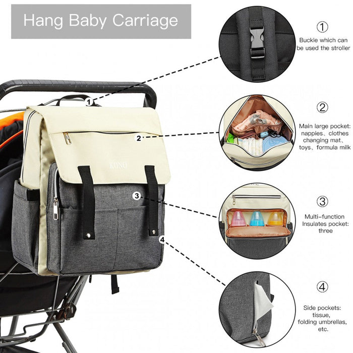 E1970 - Kono Multi Compartment Baby Changing Backpack With Usb Connectivity - Grey - Love Thy Bargains