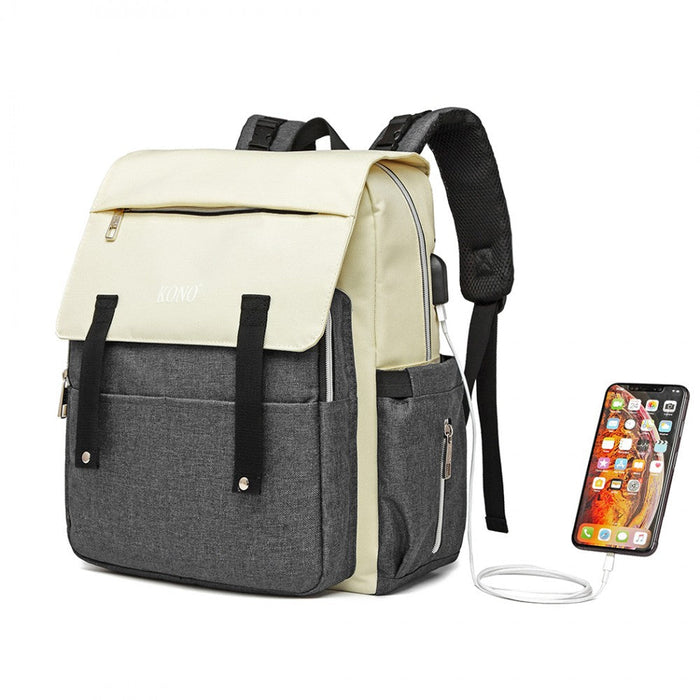 E1970 - Kono Multi Compartment Baby Changing Backpack With Usb Connectivity - Grey