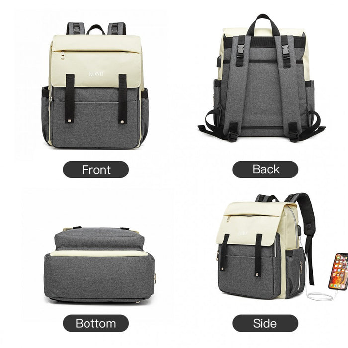 E1970 - Kono Multi Compartment Baby Changing Backpack With Usb Connectivity - Grey - Love Thy Bargains