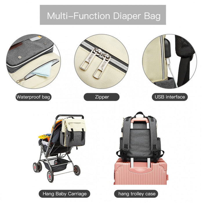 E1970 - Kono Multi Compartment Baby Changing Backpack With Usb Connectivity - Grey - Love Thy Bargains