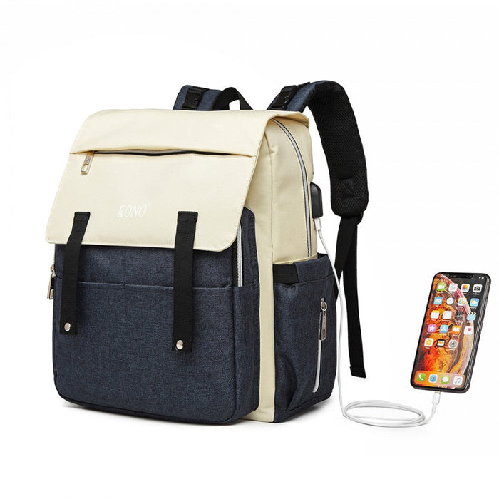 E1970 - Kono Multi Compartment Baby Changing Backpack With Usb Connectivity - Navy