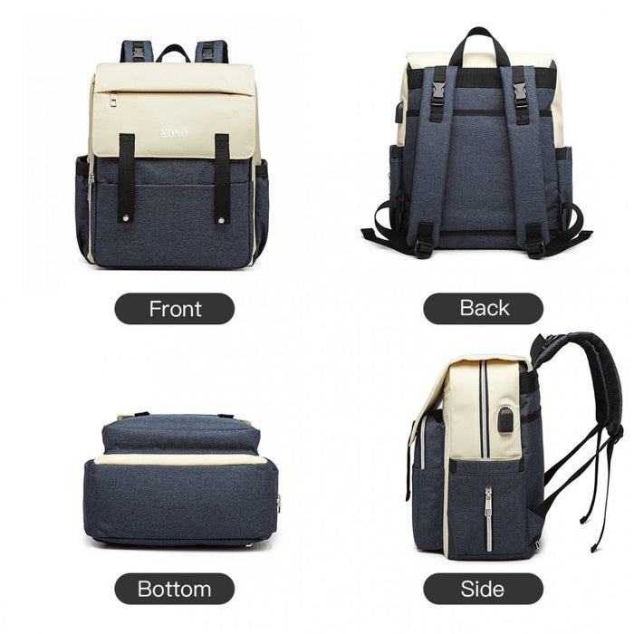 E1970 - Kono Multi Compartment Baby Changing Backpack With Usb Connectivity - Navy