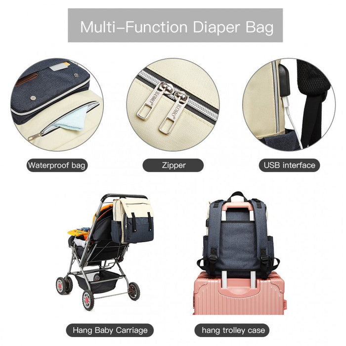 E1970 - Kono Multi Compartment Baby Changing Backpack With Usb Connectivity - Navy