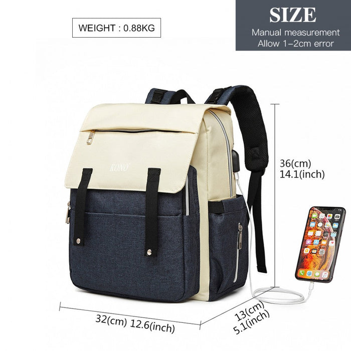 E1970 - Kono Multi Compartment Baby Changing Backpack With Usb Connectivity - Navy - Love Thy Bargains