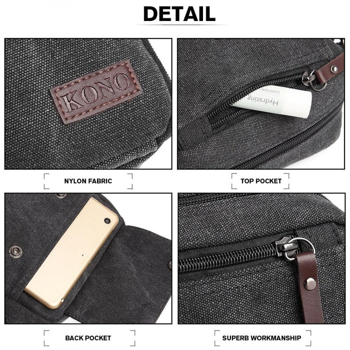 E1971 - Kono Multi Pocket Cross Body Shoulder Bag - Black