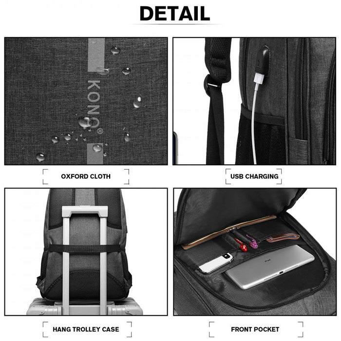 E1972 - Kono Large Backpack With Reflective Stripe And Usb Charging Interface - Grey