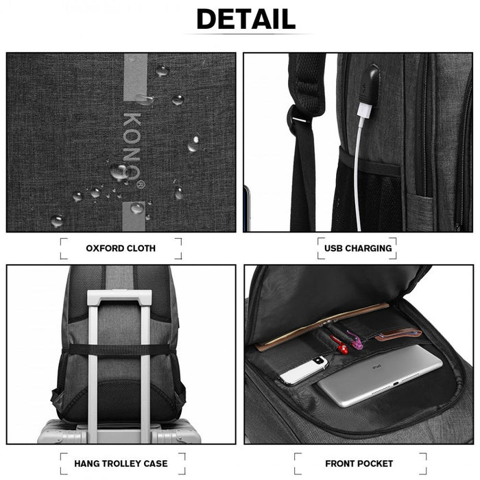 E1972 - Grand sac à dos Kono avec bande réfléchissante et interface de chargement USB - Gris