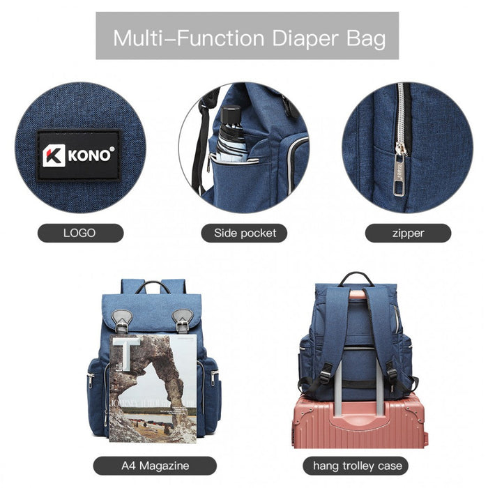 E1976 - Sac à dos à langer Kono Travel avec interface de chargement USB - Marine