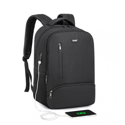 E1978 - Kono Multi Compartment Backpack With Usb Connectivity - Black - Image 1
