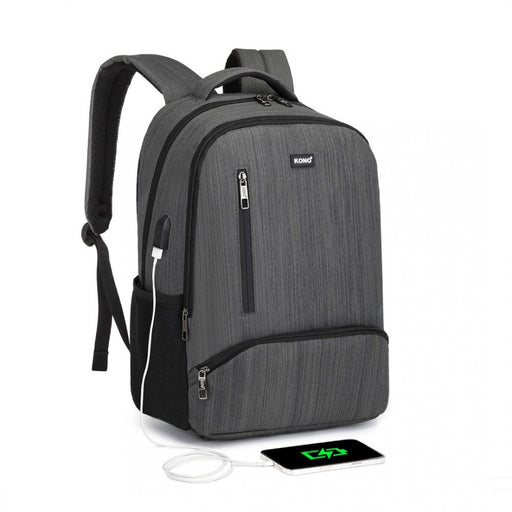 E1978 - Kono Multi Compartment Backpack With Usb Connectivity - Grey - Image 1