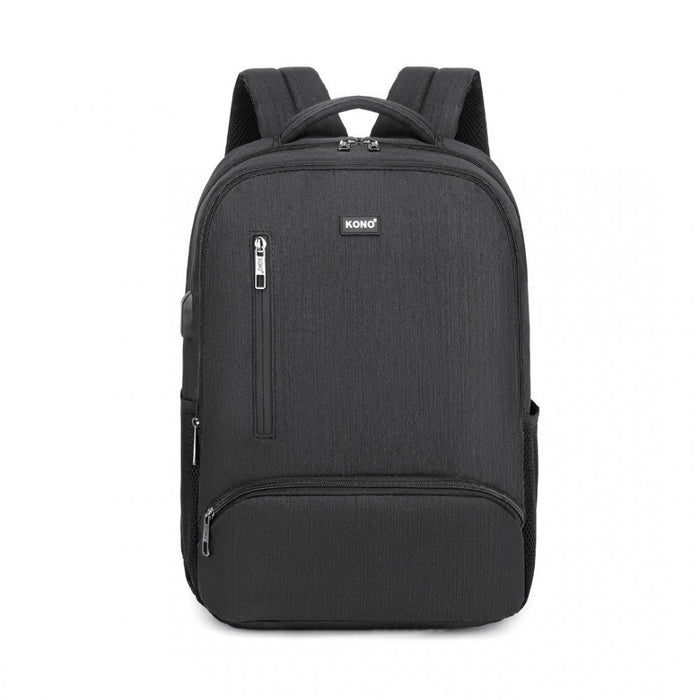 E1978 - Kono Multi Compartment Backpack With Usb Connectivity - Black
