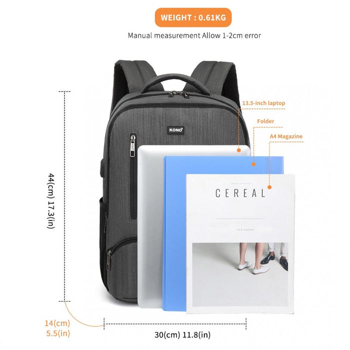 E1978 - Sac à dos multi-compartiments Kono avec connectivité USB - Gris