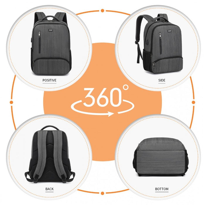 E1978 - Sac à dos multi-compartiments Kono avec connectivité USB - Gris