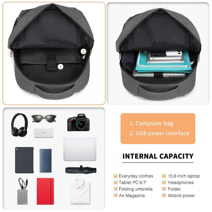 E1978 - Sac à dos multi-compartiments Kono avec connectivité USB - Gris