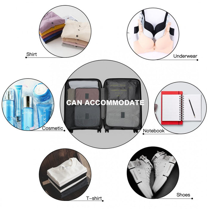 E2015 - Kono 6 Piece Polyester Travel Luggage Organiser Bag Set - Grey