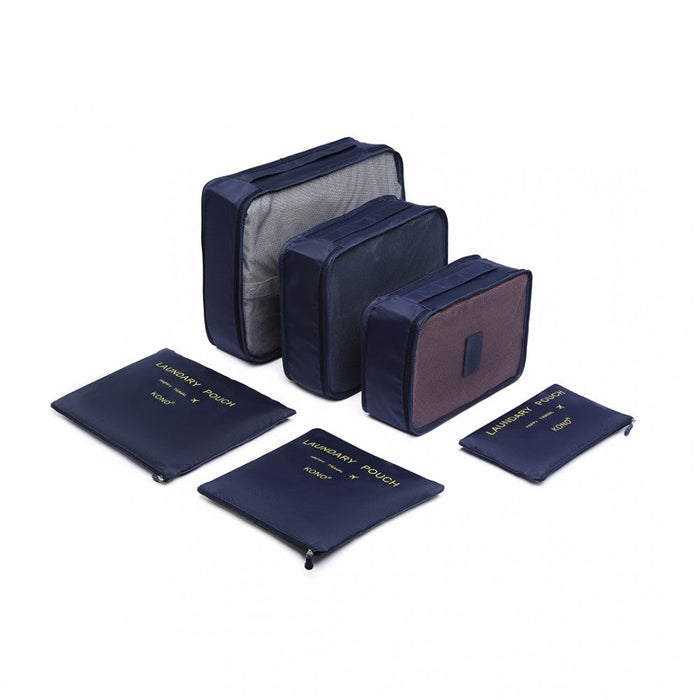E2015 - Kono 6 Piece Polyester Travel Luggage Organiser Bag Set - Navy Blue
