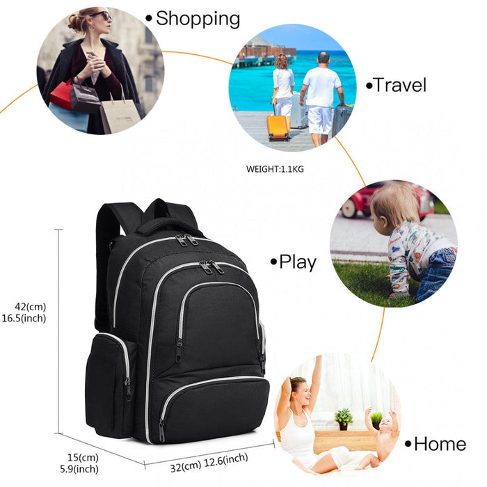 E6706 - Kono Large Capacity Multi Function Baby Diaper Backpack Black