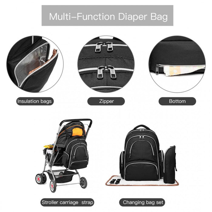 E6706 - Sac à dos à couches pour bébé multifonction de grande capacité Kono noir