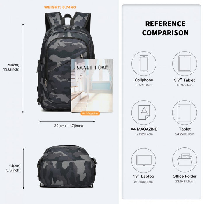 E6715 - Kono Business Laptop Backpack With Usb Charging Port - Camo - Image 4