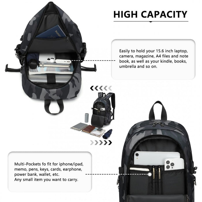 E6715 - Kono Business Laptop Backpack With Usb Charging Port - Camo - Image 6