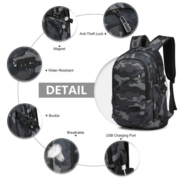 E6715 - Kono Business Laptop Backpack With Usb Charging Port - Camo - Image 5