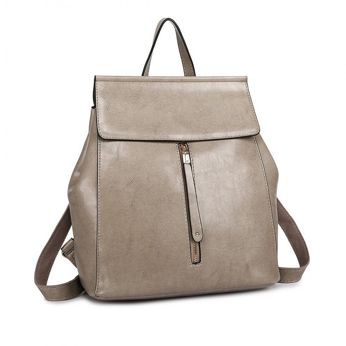 E6833 - Miss Lulu Vintage Oil-wax Faux Leather Backpack - Grey