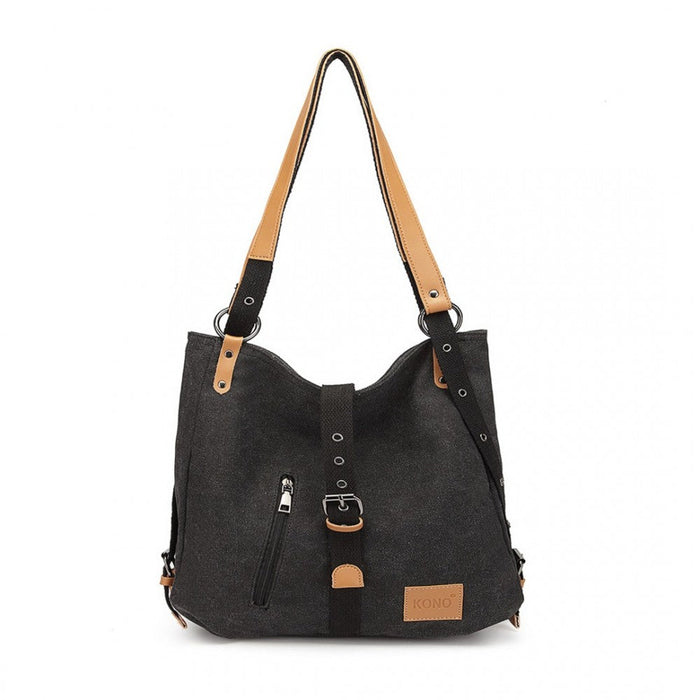 E6850 - Sac à bandoulière et sac à dos Kono Canvas Hobo Slouch - Noir