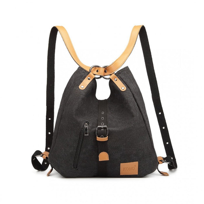 E6850 - Sac à bandoulière et sac à dos Kono Canvas Hobo Slouch - Noir