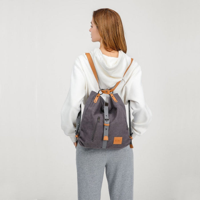 E6850 - Kono Canvas Hobo Slouch Shoulder Bag And Backpack - Khaki - Love Thy Bargains