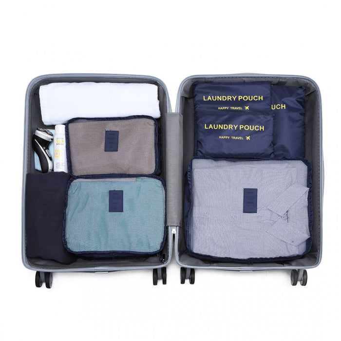 E6874-1 - Kono 6 Piece Polyester Travel Luggage Organiser Bag Set - Navy