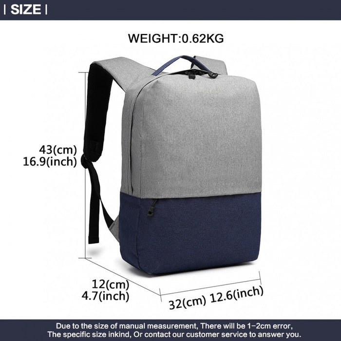 E6891 - Kono Waterproof Basic Backpack With Usb Charging Port - Grey/blue