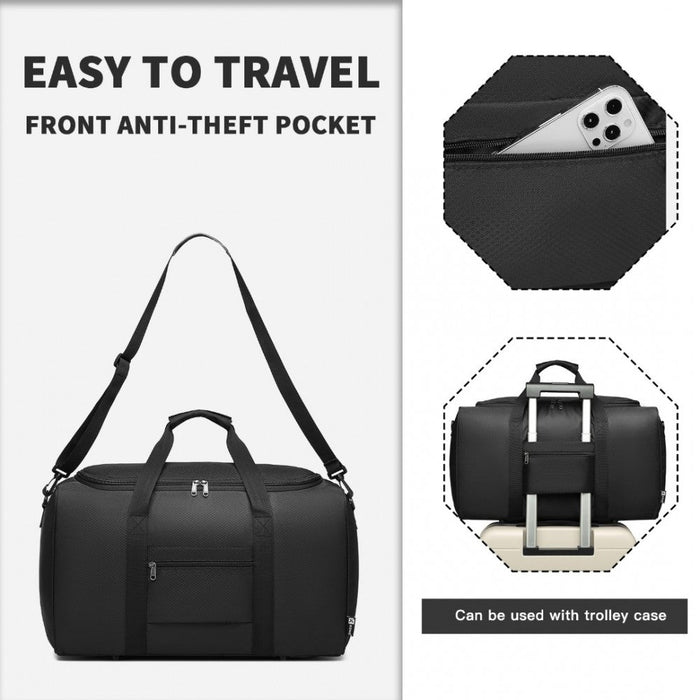 Ea2112 - Kono Waterproof Lightweight Travel Duffle Bag Sports Holdall - Black