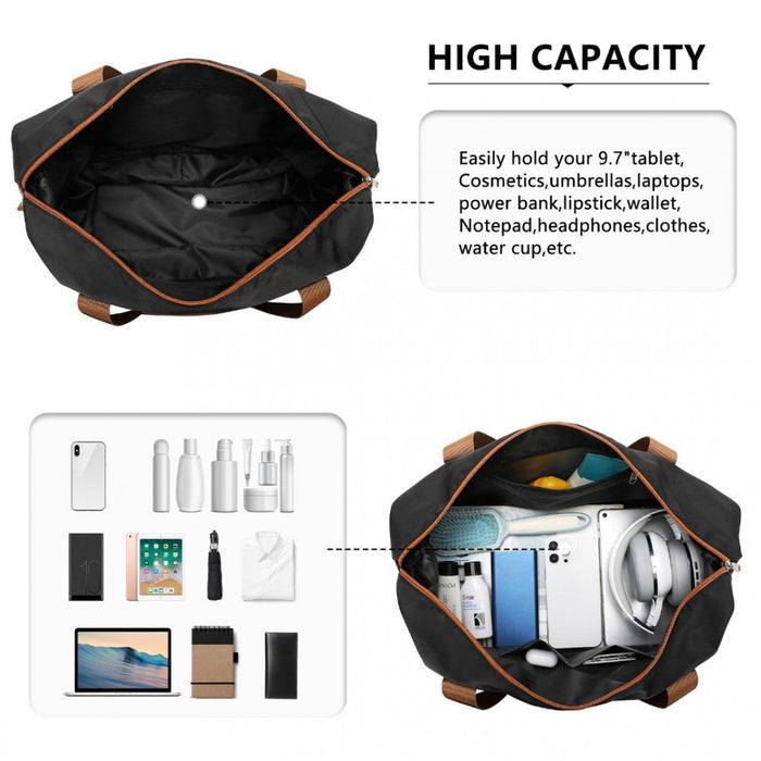 Ea2212 - Kono Two Pieces Expandable Durable Waterproof Travel Duffel Bag Set - Black And Brown