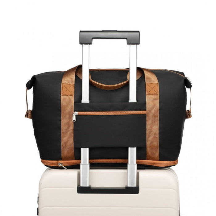 Ea2212 - Kono Two Pieces Expandable Durable Waterproof Travel Duffel Bag Set - Black And Brown